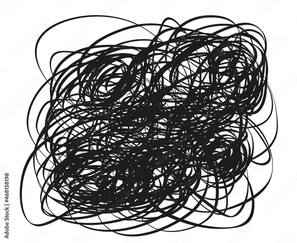 Chaos pattern. Scribble sketch. Background with array of lines. Tangled on white. Intricate chaotic texture. Art creation. Black and white illustration. Print for polygraphy, posters and t-shirts Chaos pattern. Scribble sketch. Background with array of lines. Tangled on white. Intricate chaotic texture. Art creation. Black and white illustration. Print for polygraphy, posters and t-shirts