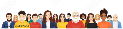 Portrait of multicultural diversity people crowd. Men and momen group vector illustration isolated