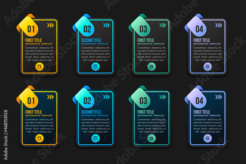 Four steps modern rectangle black infographics banner. Vector illustration. can be used for workflow layout, diagram, web design, number options. 