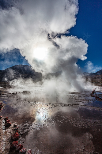 Landscape of El Tatio geothermal field with geyers in the Andes mountains, Atacama, Chile, South America
