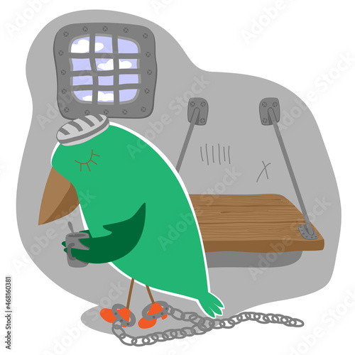 Bird in prison. Bird in a cage. Vector illustration