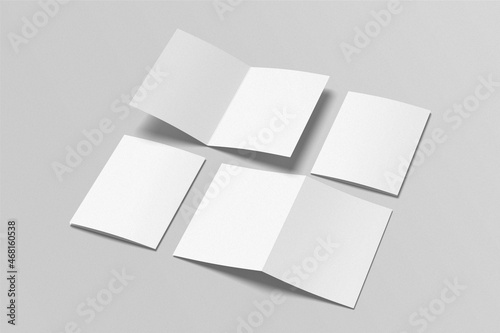 A5 bifold mockup on gray background. 3D rendering object. Blank empty space brochure.  photo