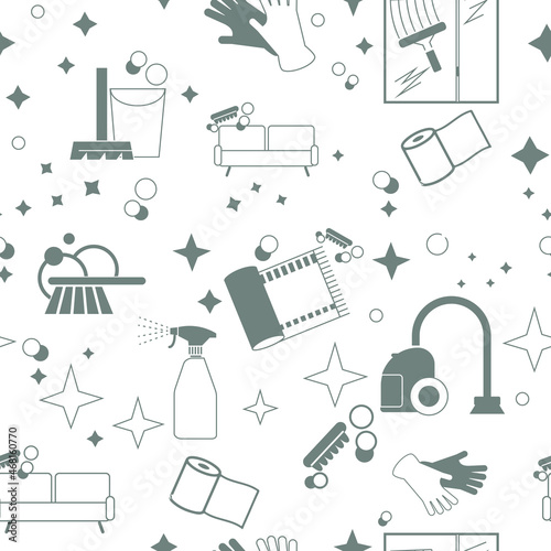 Pattern of cleaning services. A set of icons for washing and disinfecting the house, background for the cleaning service.