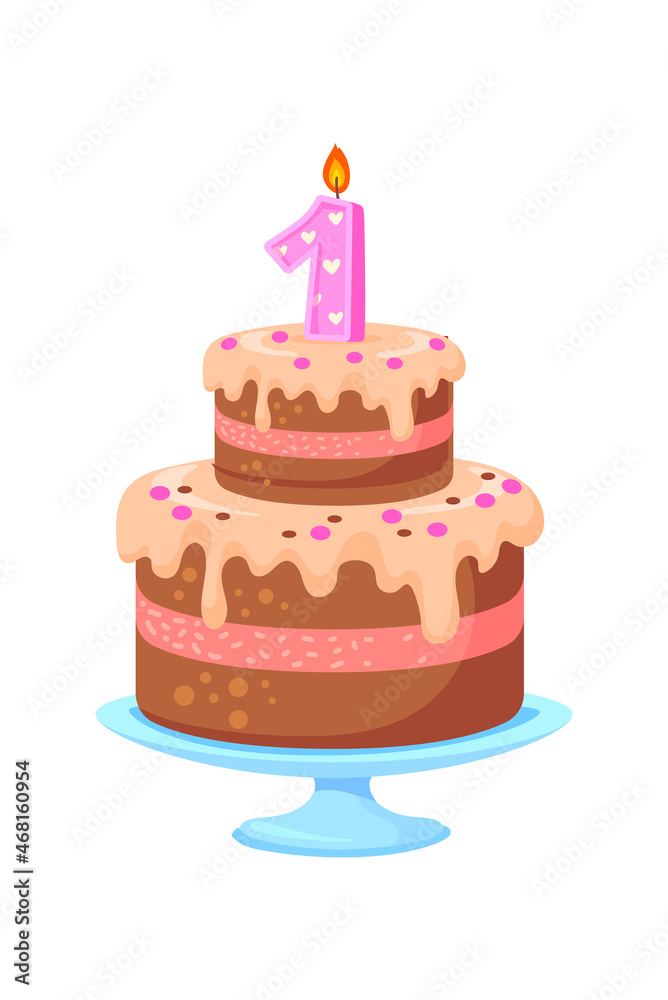 Cartoon bunk cake. Happy Birthday dessert with berry, vector Cartoon bunk cake. Happy Birthday dessert with berry, vector