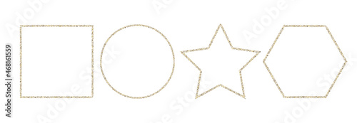 Shining glitter rectangle, elipse, star, hexagon. Luxury premium design elements. Vector illustration isolated on white.