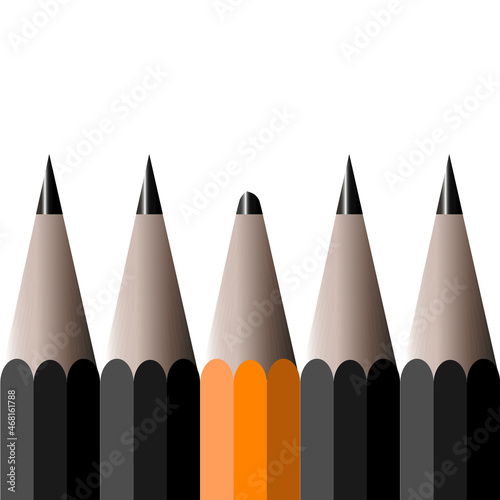 One pencil different then others. Leadership, teamwork, management and uniqueness concept.