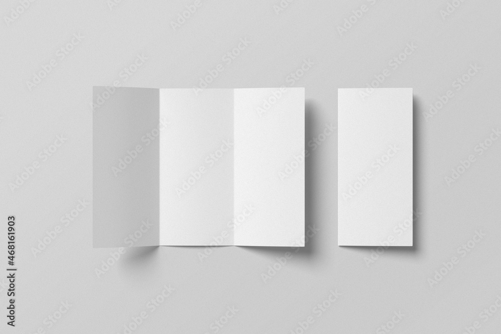 DL trifold brochure mockup. Blank empty space 3D rendering object. DL trifold brochure mockup. Blank empty space 3D rendering object.