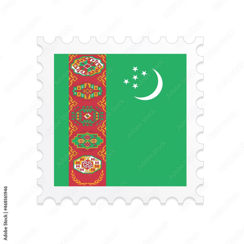 Turkmenistan flag postage stamp on white background. Vector illustration eps10.