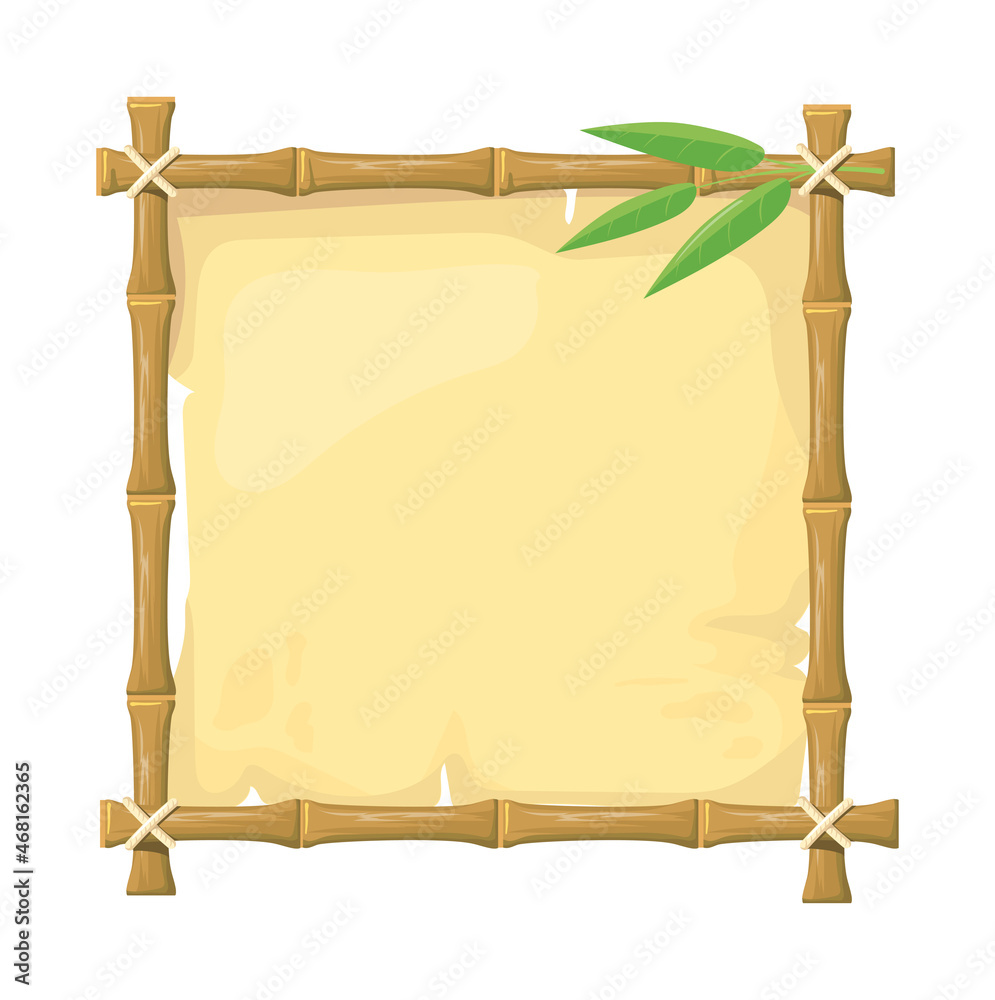 Bamboo menu. Chinese square canvas for beach, vector illustration