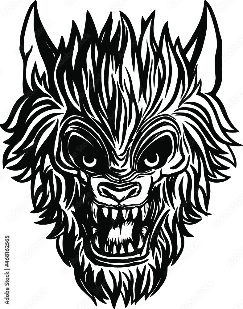 Werewolf face, full moon evil wolf, party wolf mask