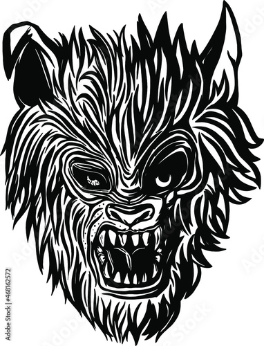 The face of a werewolf who didn't get enough sleep, angry wolf on a full moon, wolf mask for a party