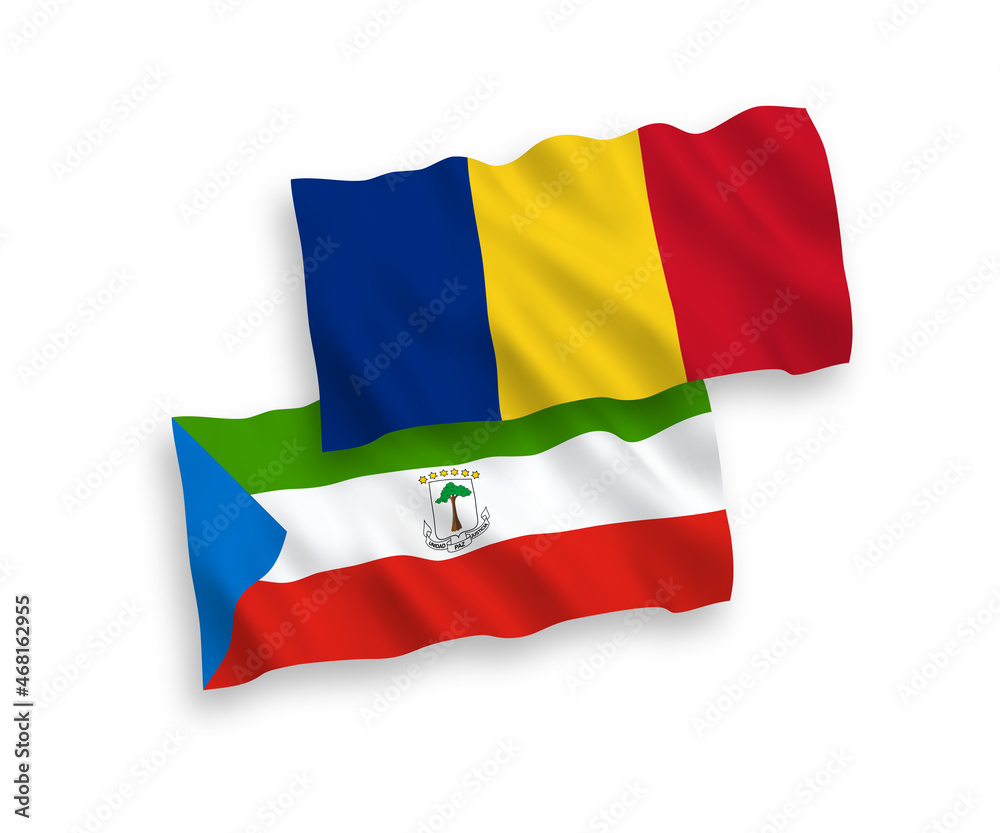 Fototapeta premium Flags of Romania and Republic of Equatorial Guinea on a white background