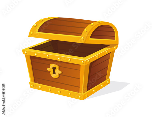 Box for jewelry. Cartoon chest or coin, ready to close, vector icon