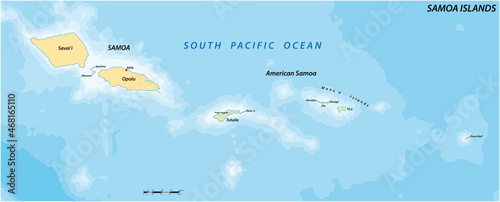 Vector map of the Polynesian Archipelago of the Samoa Islands, Samoa, American Samoa photo