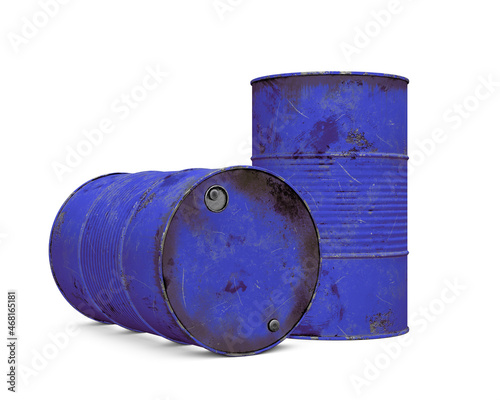 blue metal barrels isolated on white background photo