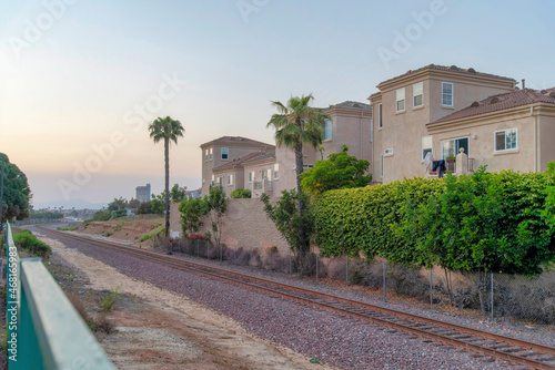 Single train railway outside the residential area of Oceanside, California