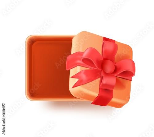 3d orange gift box. Top View giftbox, vector illustration