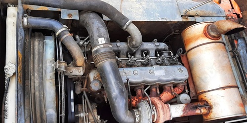 old engine of excavator