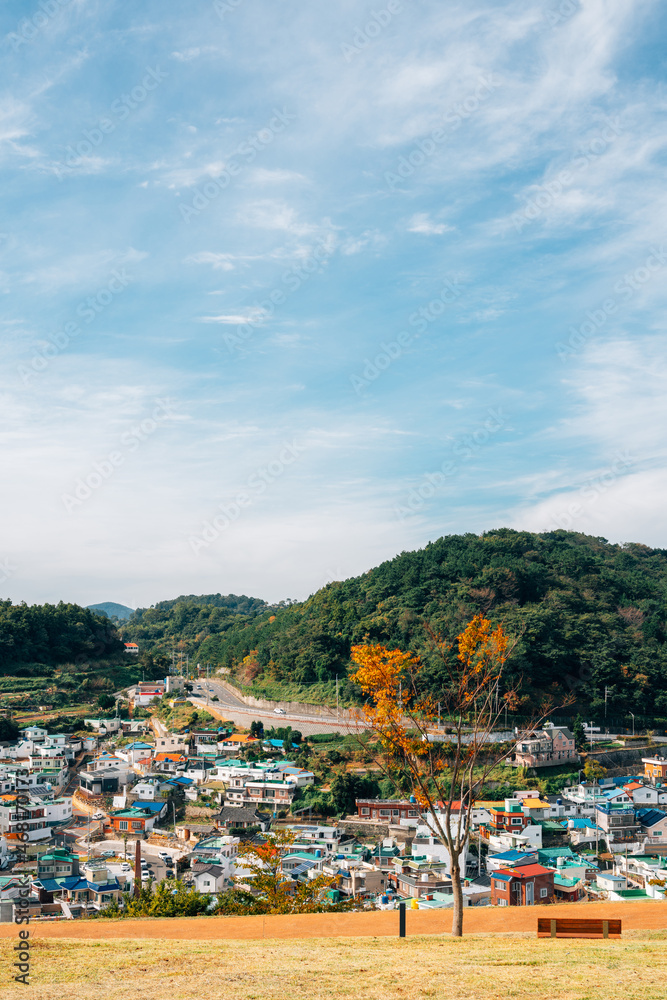Panoramic view of Seopirang village in Tongyeong, Korea