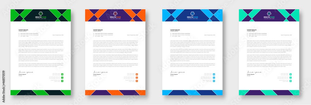 Modern Medical Doctor healthcare letterhead Design Template with green, blue, orange color. corporate modern letterhead design template. letter head design. doctor letterhead. medical letterhead