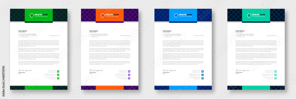 Modern Medical Doctor healthcare letterhead Design Template with green, blue, orange color. corporate modern letterhead design template. letter head design. doctor letterhead. medical letterhead