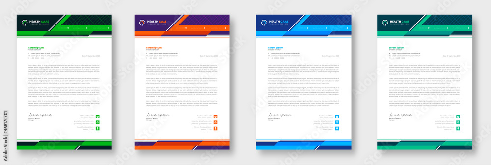 Modern Medical Doctor healthcare letterhead Design Template with green, blue, orange color. corporate modern letterhead design template. letter head design. doctor letterhead. medical letterhead