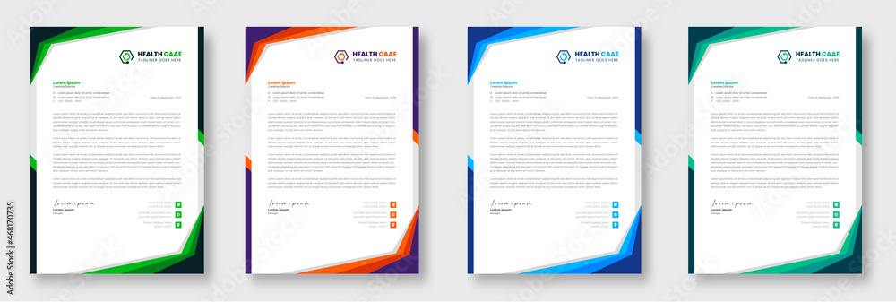 Modern Medical Doctor healthcare letterhead Design Template with green, blue, orange color. corporate modern letterhead design template. letter head design. doctor letterhead. medical letterhead - obrazy, fototapety, plakaty 