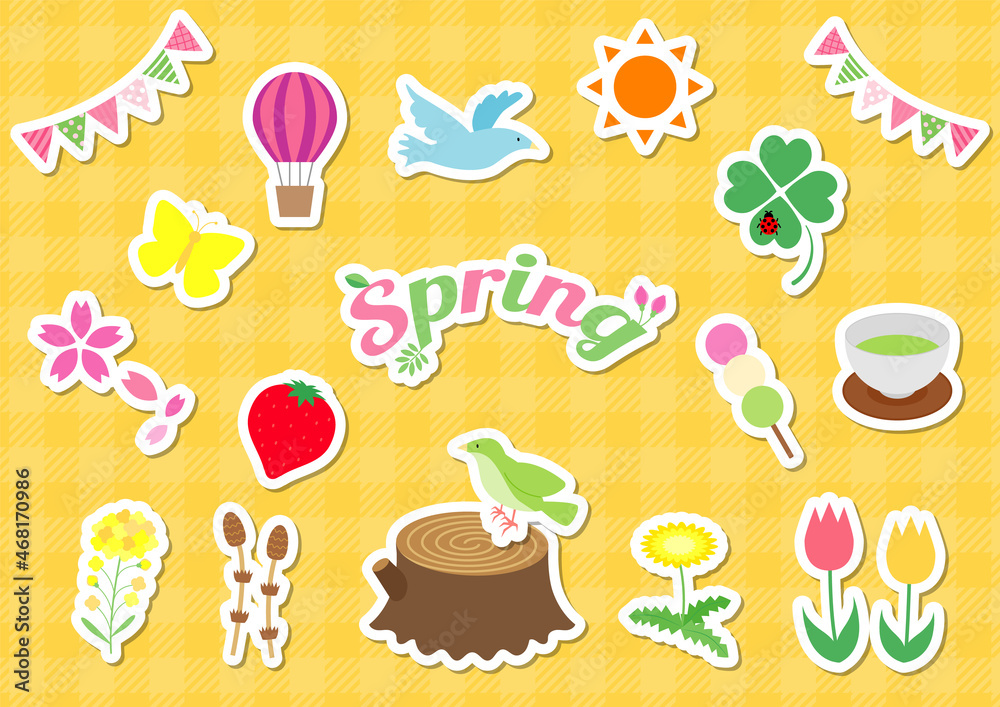 Fototapeta premium フラットでシンプルな春のイラストセット