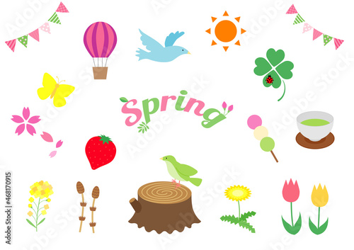 フラットでシンプルな春のイラストセット