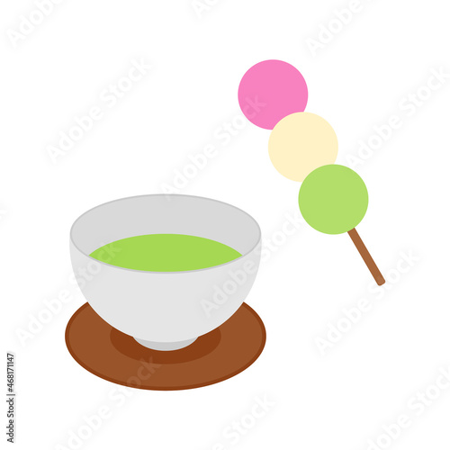 シンプルでフラットな団子と緑茶のイラスト