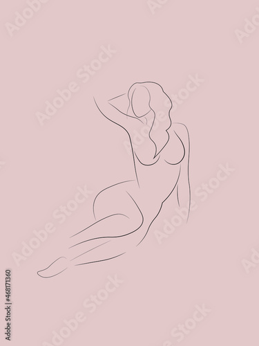 Vector girl contour drawing lineart. Woman sitting. logo beauty salon.Abstract female body, sketching illustration for design.