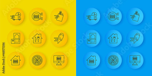 Set line Online ordering and delivery, ice cream, Fast by car, and burger icon. Vector