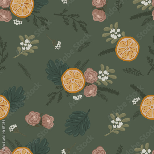 Christmas botanical seamless vector beautiful pattern