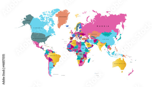 Fototapeta Naklejka Na Ścianę i Meble -  World map. Color vector modern. Silhouette map.