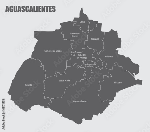 Aguascalientes state administrative map photo