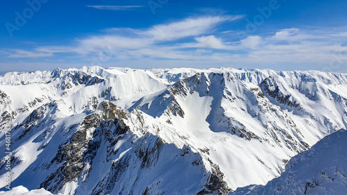 snow covered mountains, viewpoint from Buteanu Peak, Fagaras Mountains, Romania  © Ghidu