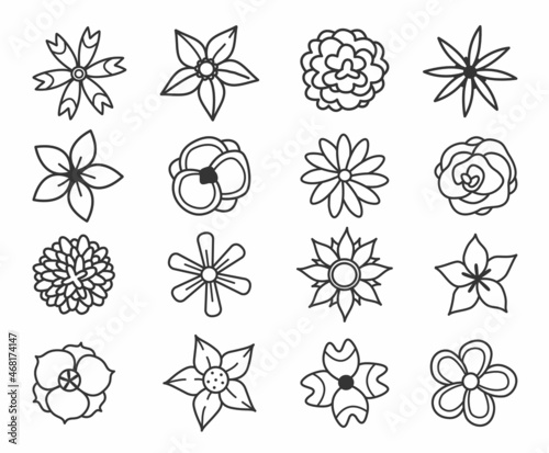 Set of different hand drawn flower icons in simple doodle style. Vector illustration.