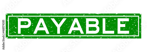 Grunge green payable word square rubber seal stamp on white background