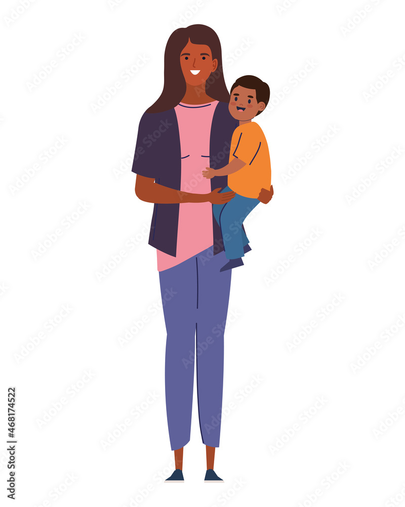 mother afro carrying son