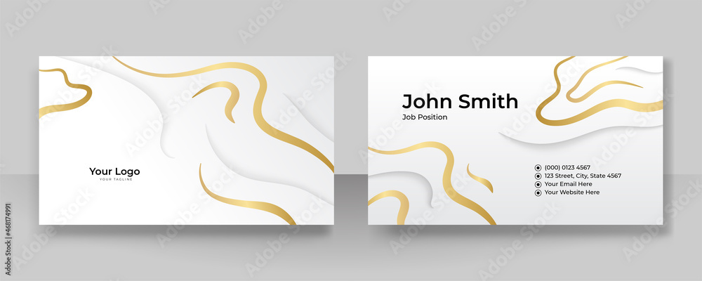 Modern simple white gold business card design with elegant pattern. Creative clean concept with geometric decoration art. Vector illustration print template.
