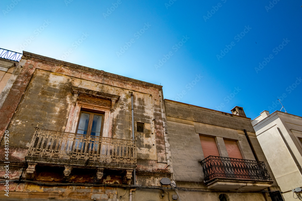 Balcony and clear blue sky in Puglia, Italy, Brindisi region