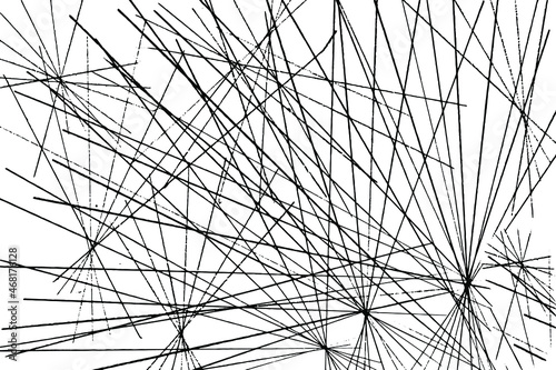 Grunge texture of drawn lines in a chaotic manner. Abstract background with lines, polylines, intersecting with each other. Vector illustration. Overlay template.