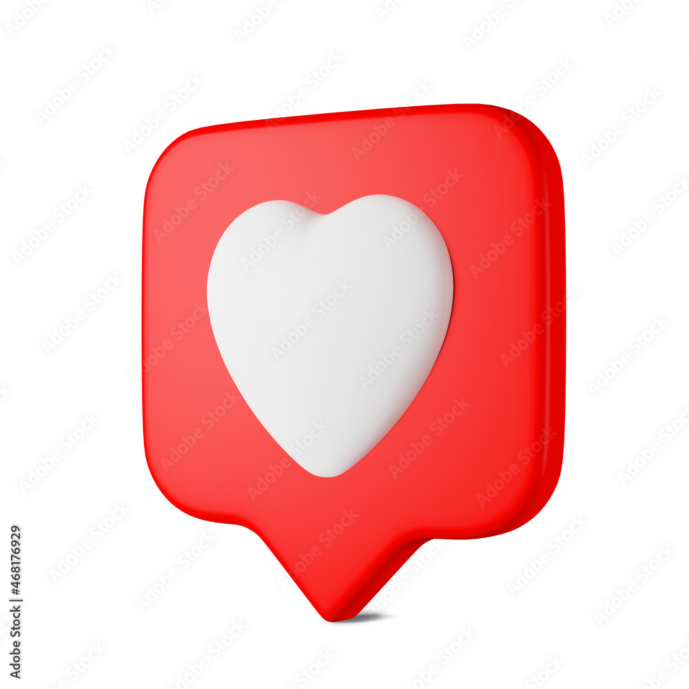 Heart icon on speech bubble for social media isolated on white background with clipping path, 3D rendering illustration Heart icon on speech bubble for social media isolated on white background with clipping path, 3D rendering illustration