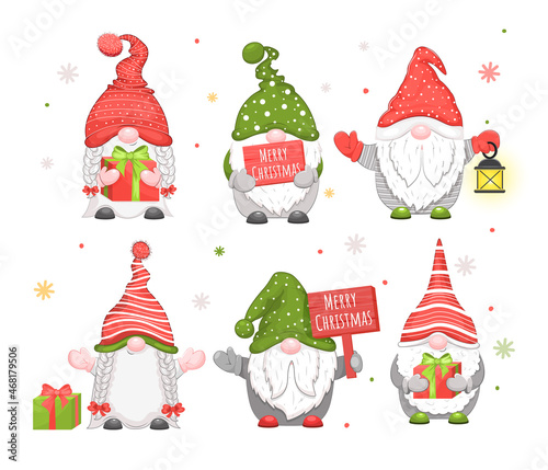 Set of Cute cartoon vector Christmas gnomes