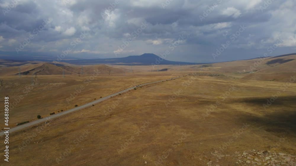 Autumn Landscape of Hills with Golden Dried Grass in Armenia, Aerial View Autumn Landscape of Hills with Golden Dried Grass in Armenia, Aerial View