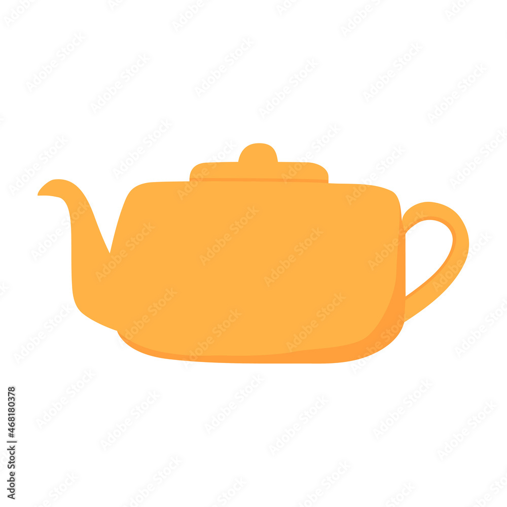 Cartoon yellow teapot. Kitchen utensil. Doodle flat style. Isolated vector illustration Cartoon yellow teapot. Kitchen utensil. Doodle flat style. Isolated vector illustration