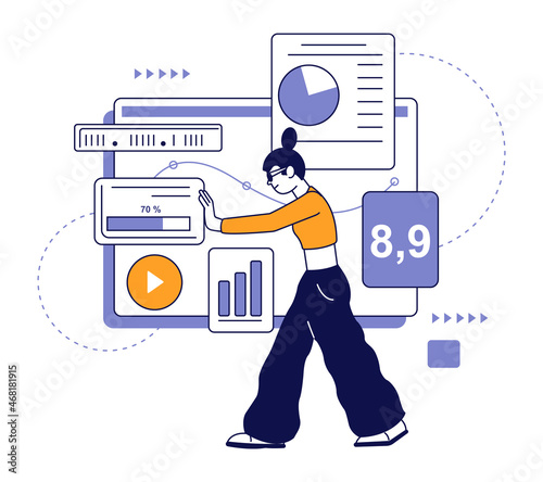 Woman working with statistic charts. Data analysis concept