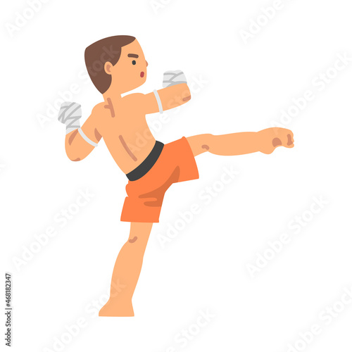 Man Character Engaged in Combat Sport or Fighting Sport Competing Vector Illustration