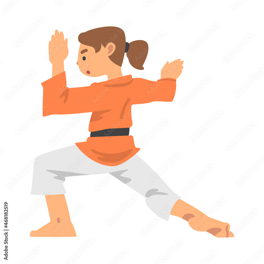 Woman Character in Kimono Engaged in Combat Karate or Judo Sport or Fighting Sport Competing Vector Illustration
