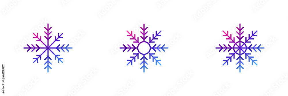 Set of 3 snowflakes icon with purple gradient effect. Set of 3 snowflakes icon with purple gradient effect.